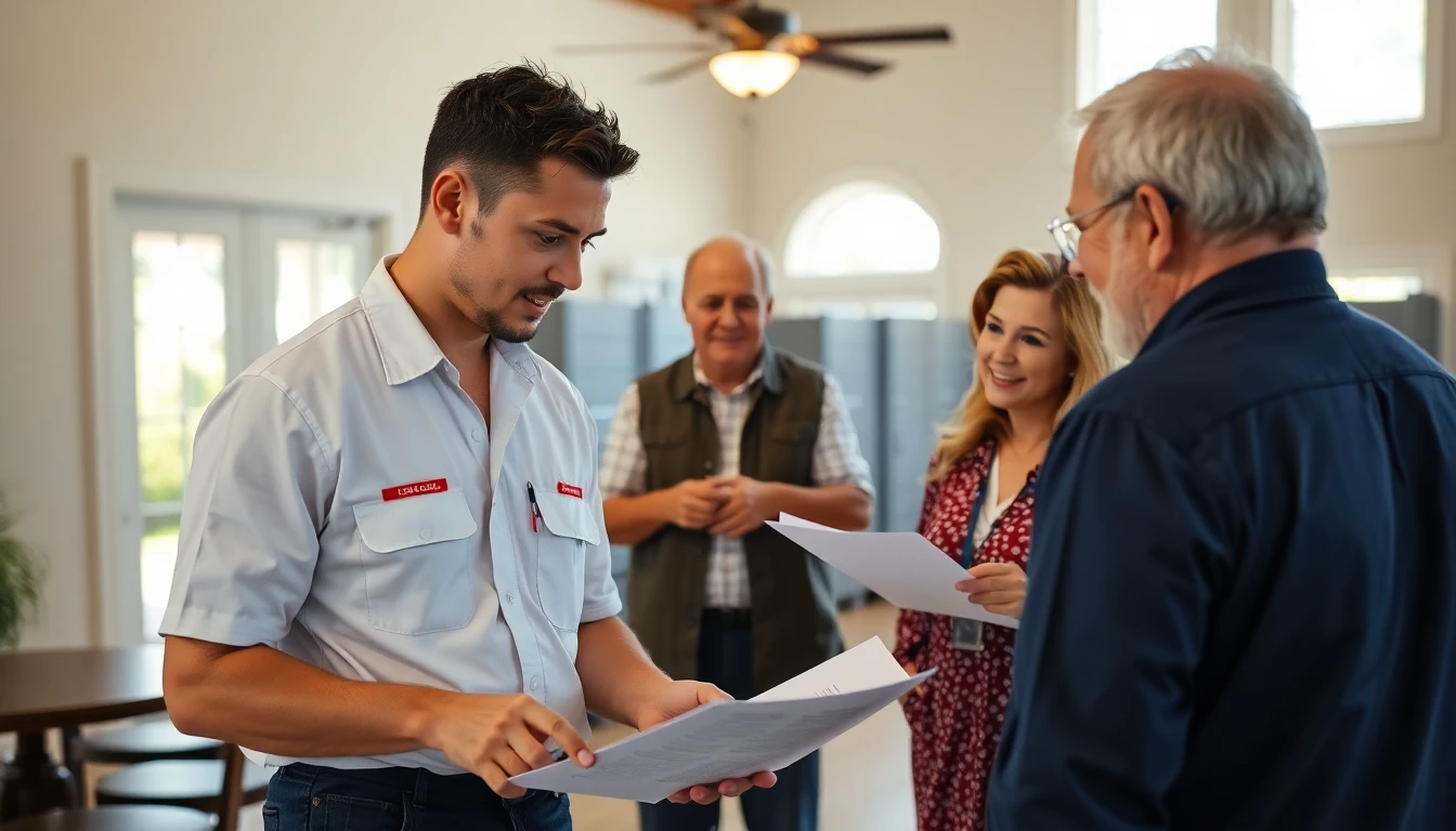 A licensed electrician reviewing a community electrical project with HOA board members