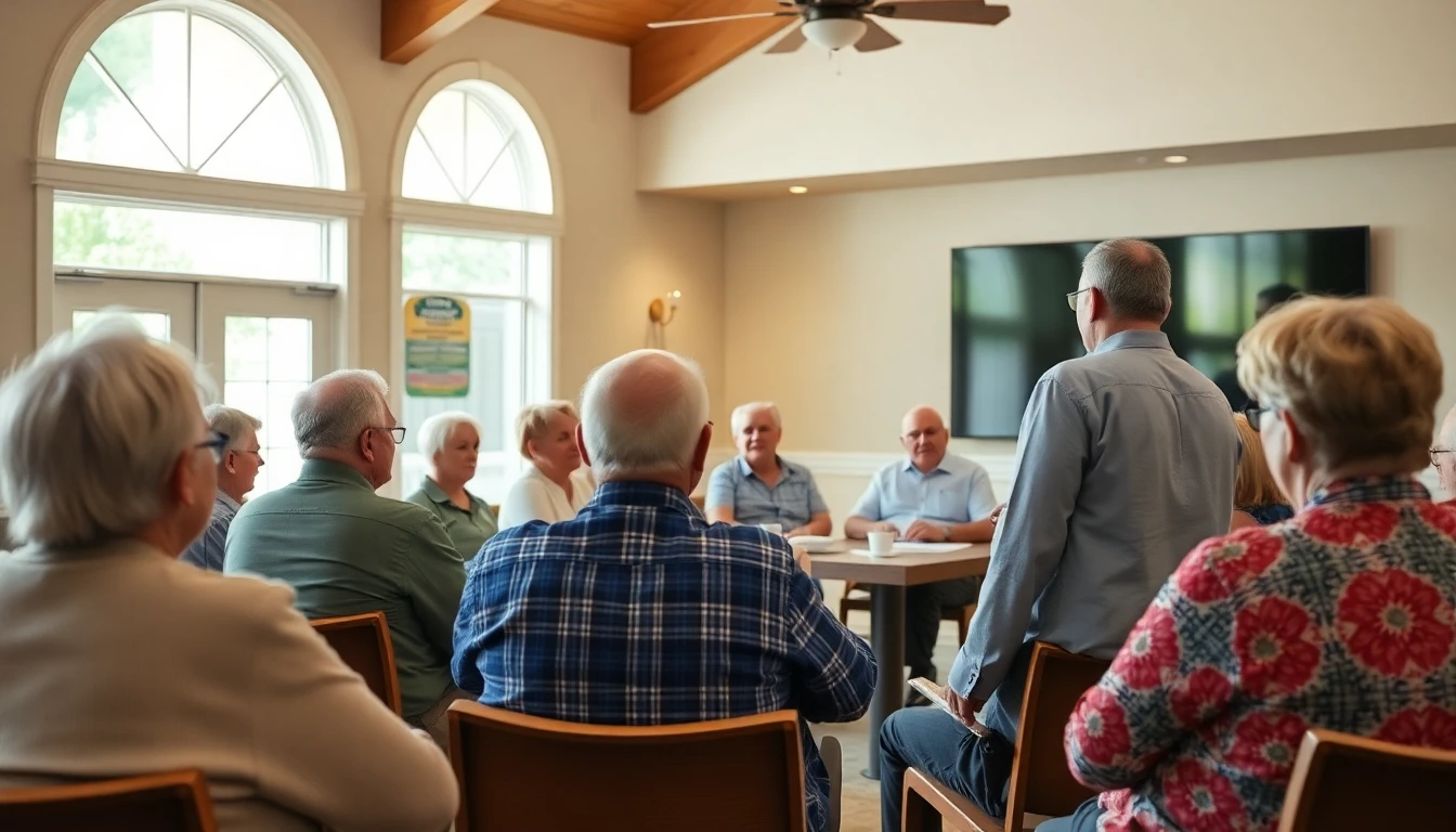 An HOA board member addressing residents at a community meeting An HOA board member addressing residents at a community meeting