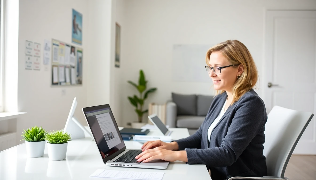 A property manager preparing resident notices on a laptop