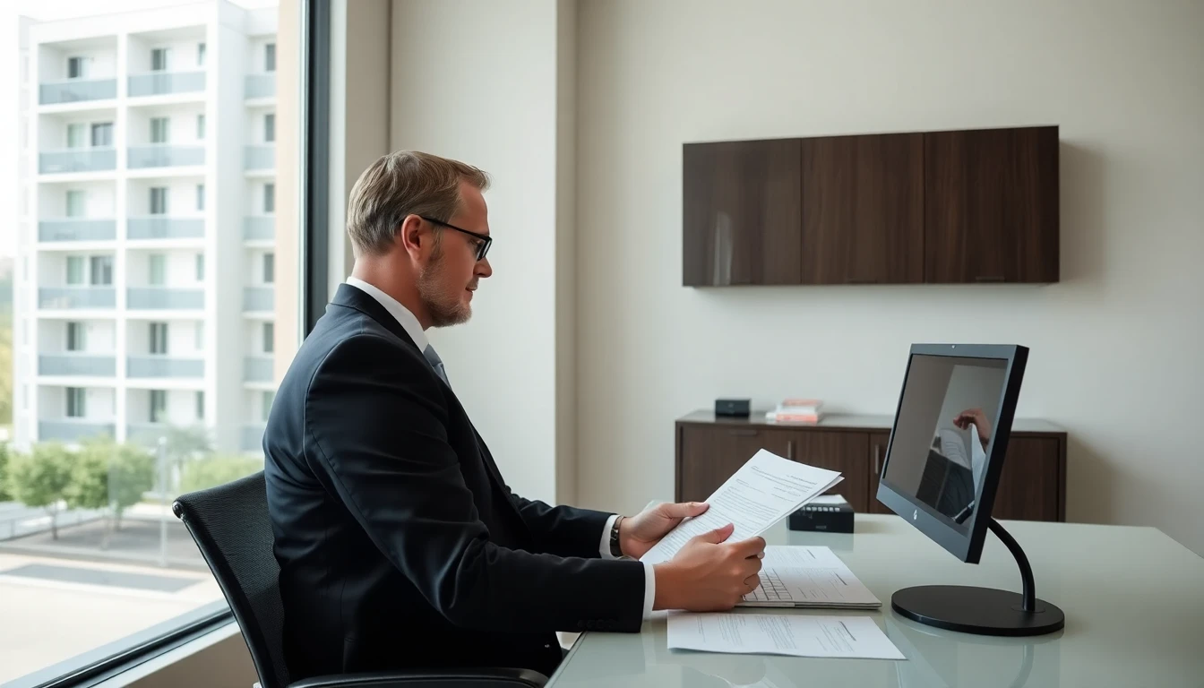 A property manager preparing tenant notices for planned electrical work at an apartment building A property manager preparing tenant notices for planned electrical work at an apartment building