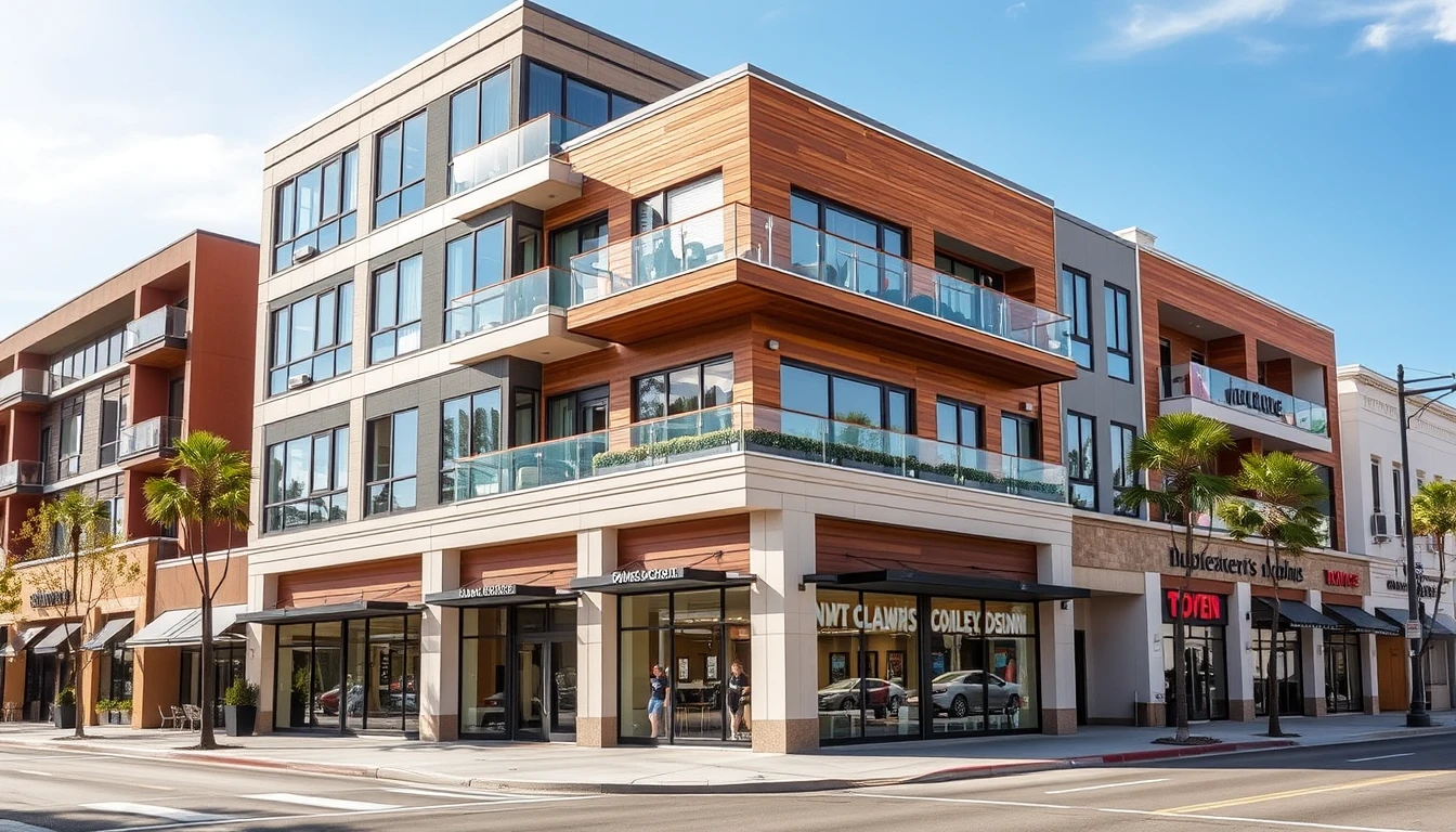 A mixed-use building in Orange County with ground-floor retail below residential units A mixed-use building in Orange County with ground-floor retail below residential units