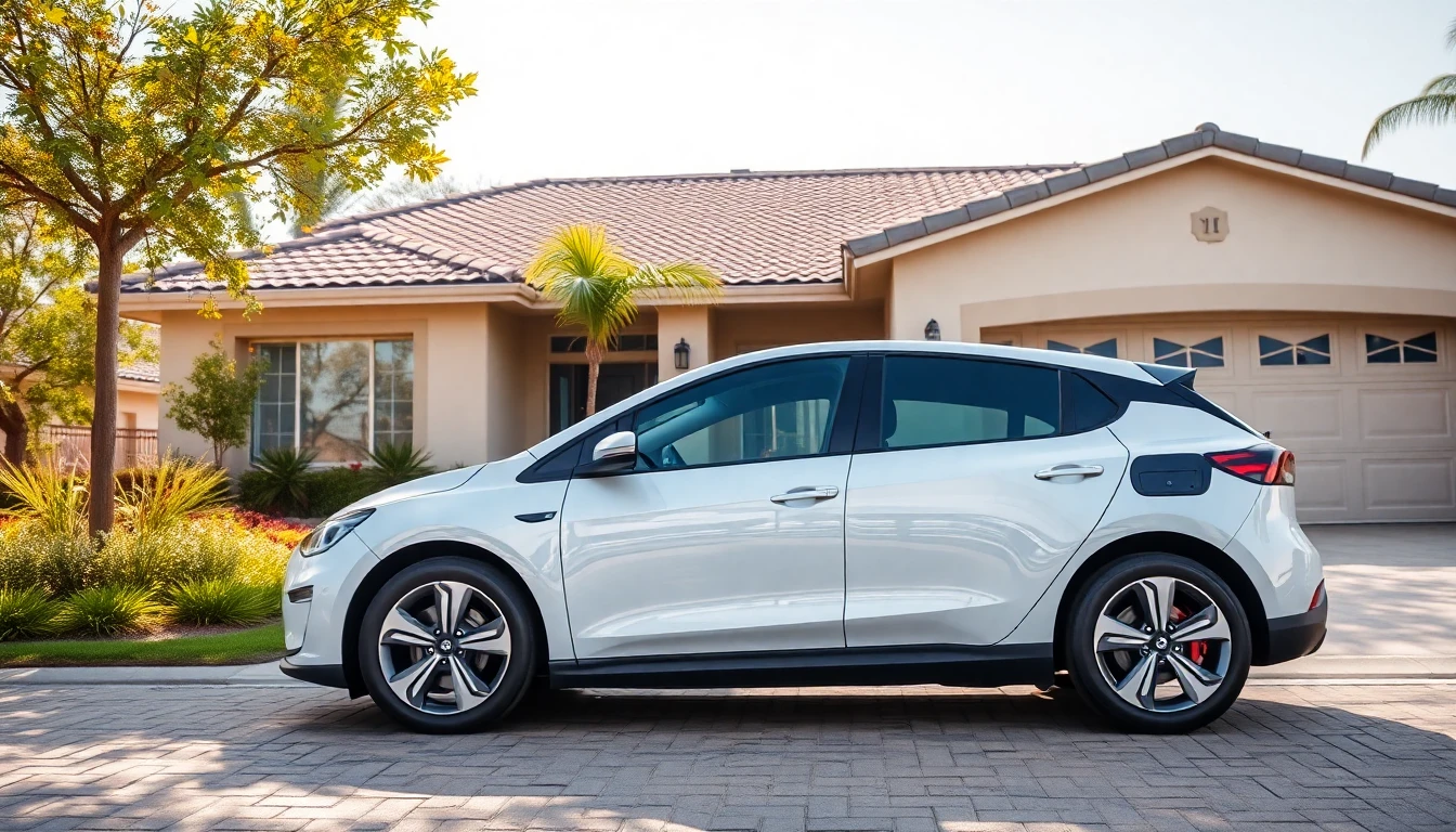 An electric vehicle parked in the driveway of an Orange County home